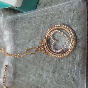 COPY - Origami owl rose gold diamond locket with gold ball chain and matching e…
